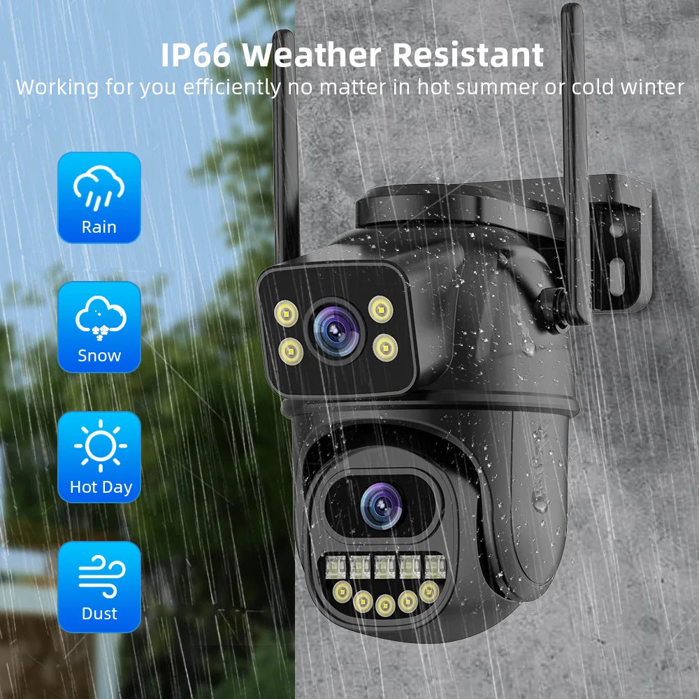 4K 8MP HD WiFi PTZ Outdoor Camera - Dual Lens AI Auto Tracking, IP CCTV with Audio & Video Surveillance