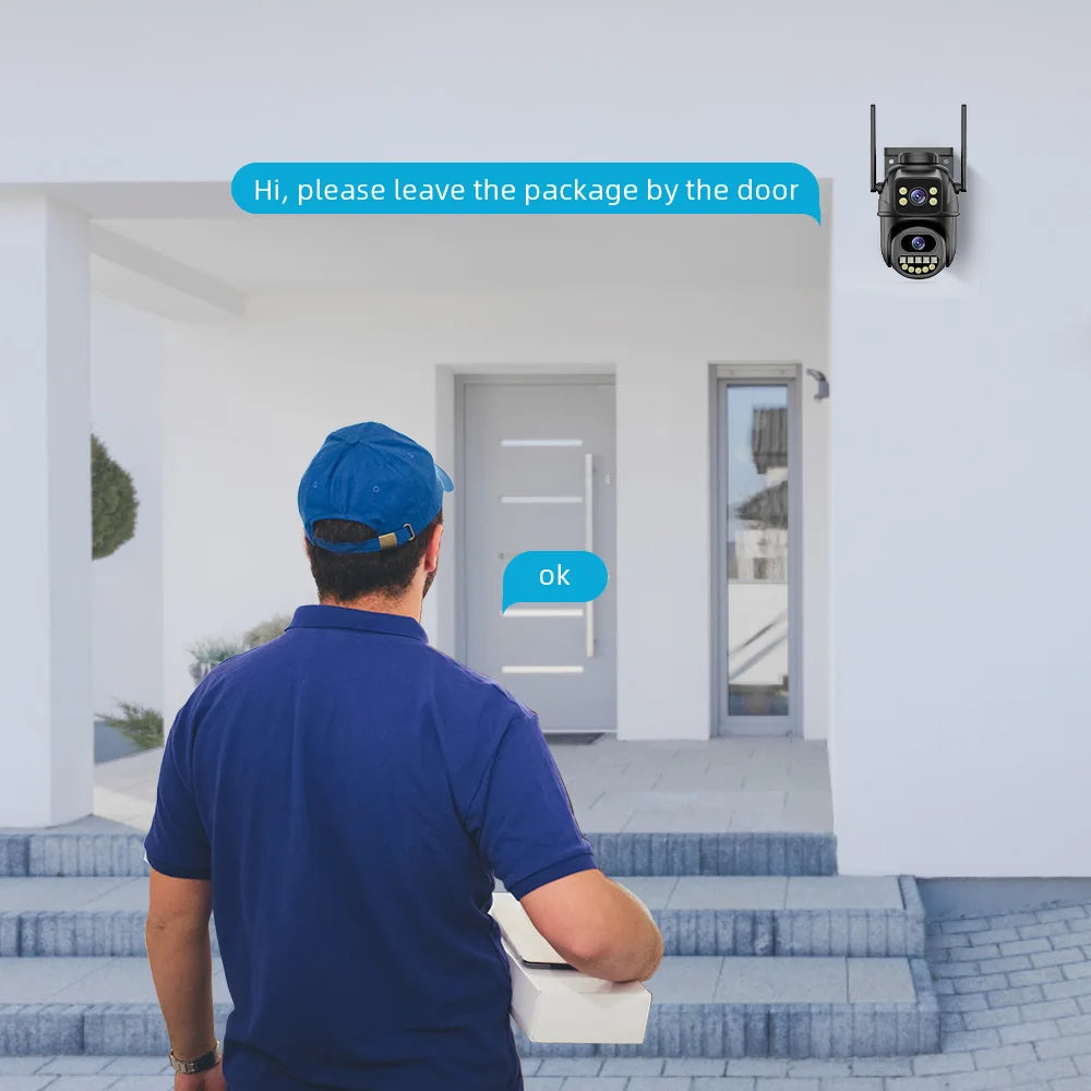 4K 8MP HD WiFi PTZ Outdoor Camera - Dual Lens AI Auto Tracking, IP CCTV with Audio & Video Surveillance